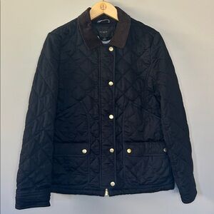 J.‎ Crew Quilted Barn Jacket Chore Coat Size S Black Corduroy Collar Cuffs Brown